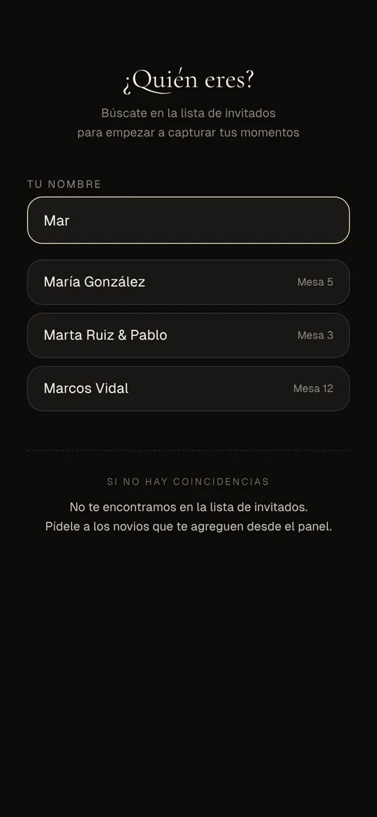 Pantalla para buscarse en la lista de invitados